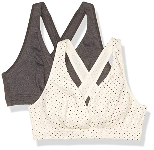 Playtex Womens Maternity & Nursing Cross Over Sleep Wirefree Bra Us4960 2-Pack - color: Ivory/Black Pin Dot + Gravel Grey Heather, size: Medium