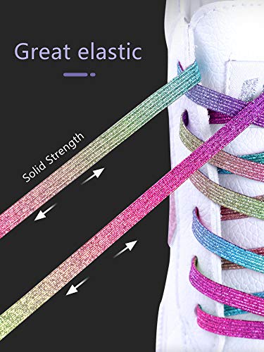 Elastic No tie flat Shoe Laces for adults kids Sneaker and Boot, One Size Fits All(2 Pair) - color: Silver Black