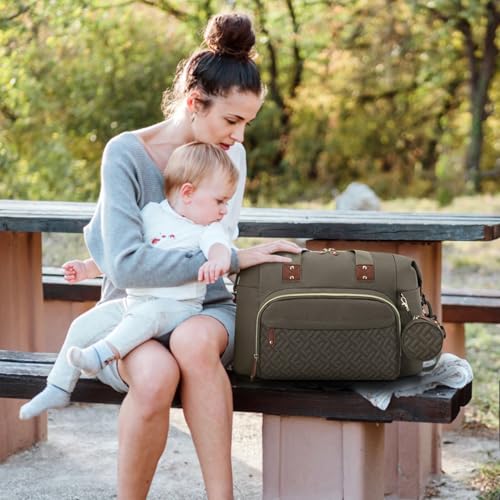 Tenot Diaper Bag Tote, Baby Diaper Bag with Pacifier Case Khaki - color: Khaki, size: Large