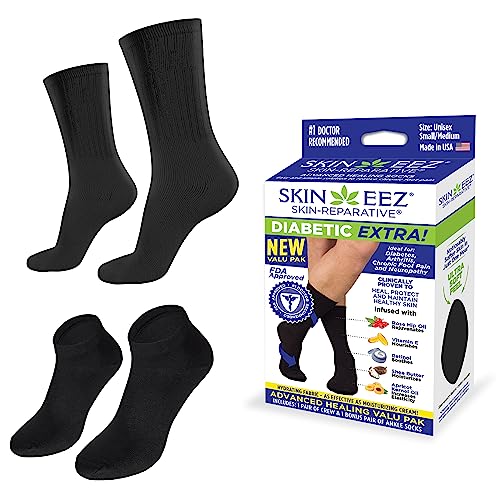 Skineez Diabetic Hydrating Socks, S/M, Black, 2 Pairs - color: Black, size: 2 Pair S/M (Pack of 1)