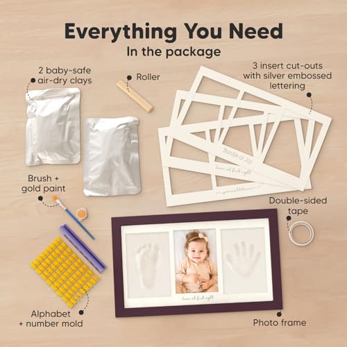 KeaBabies Baby Hand and Footprint Kit, Clay Keepsake Frame (Auburn) - color: Auburn, size: Duo Frame, 13" x 7.8"