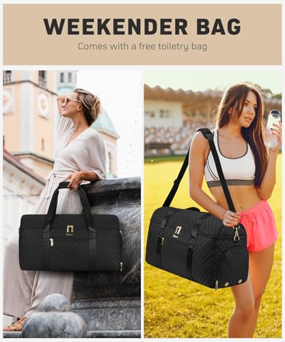 Large Travel Weekender Bags for Women: Overnight Bag with Shoe Compartment - color: 1-Black, size: Large