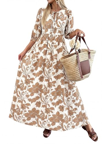 KIRUNDO Maxi Dresses for Women 2026 3/4 Sleeve Summer Dress - color: Khaki, size: Small
