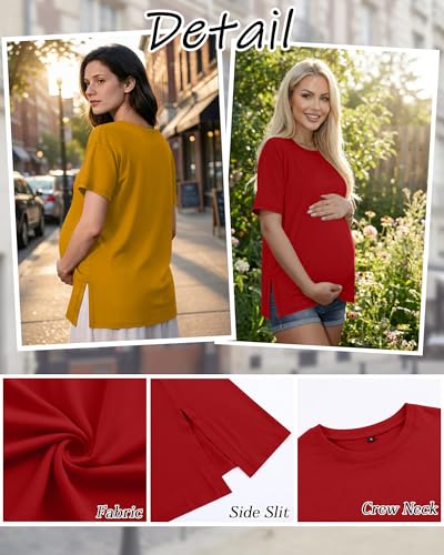 Riyiper 4 Pack Women's Short Sleeve Maternity T Shirts - color: Black, Haze Blue, Yellow, Red, size: Medium