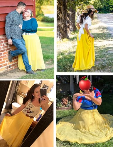 v28 Women Full/Ankle Length Elastic Pleated Retro Maxi Chiffon Long Skirt - color: Light Yellow, size: 5X-Large