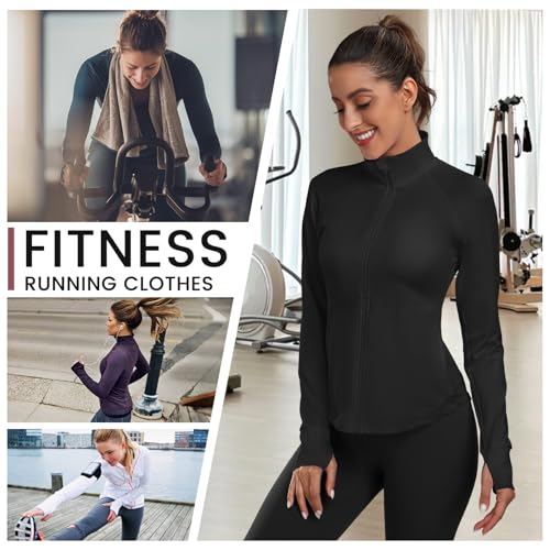 Women's Athletic Jackets Lightweight Workout Jackets Zip Up Running Jackets - color: Black, size: Small