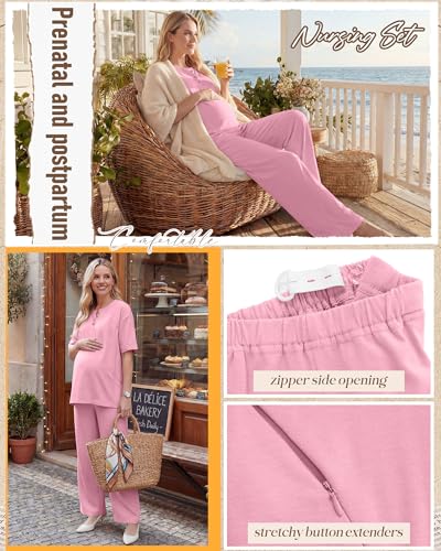 Women Maternity Nursing Set - color: Gray Pink, size: Medium