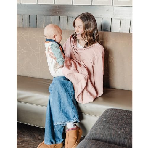 Konssy 2-Pack Muslin Nursing Cover Up for Breastfeeding Mom with Rigid Hoop - color: Pink,Blossom