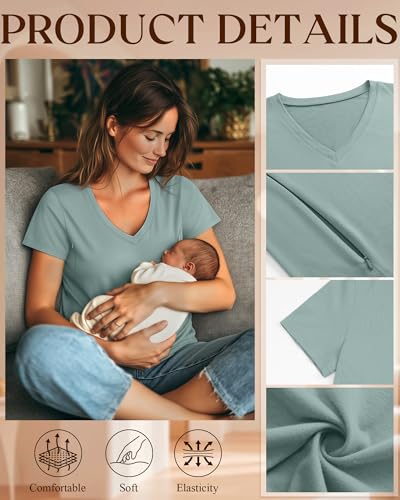 Women's Nursing Breastfeeding Shirts - color: Gray Green, size: XX-Large