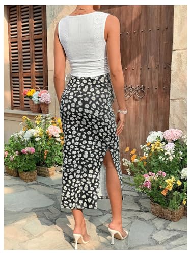 Milumia Women's Maternity Two Piece Set Tank Top and Floral Midi Skirt Sets - color: Black and White, size: Medium
