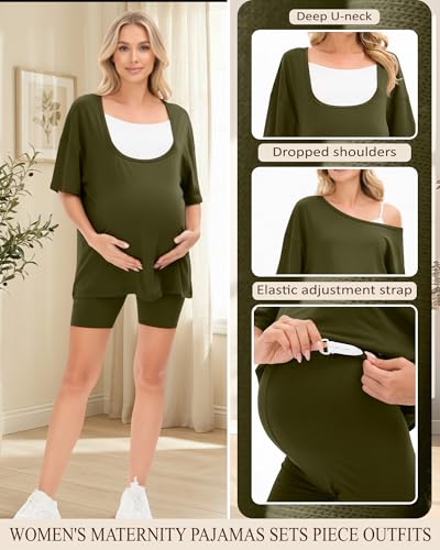 2 Piece Women Maternity Set Pregnancy Outfit - color: Army Green, size: Medium