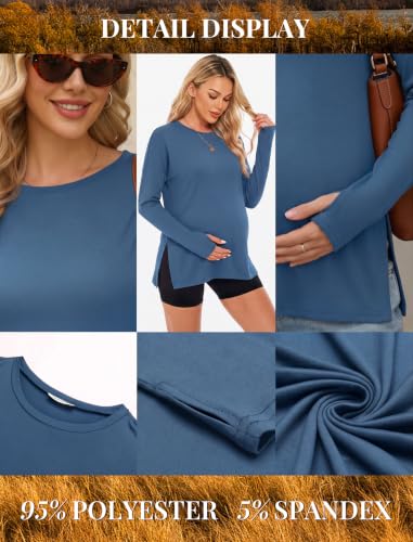 3 Pack Women Maternity Shirts Long Sleeve Pregnancy Tops with Thumb Hole - color: Black/White/Blue, size: Medium