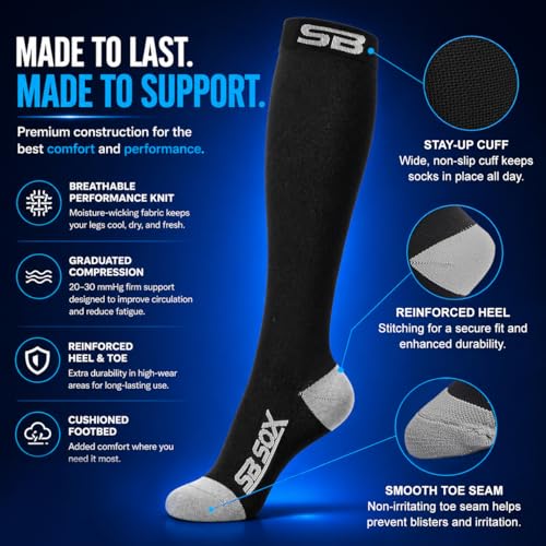 SB SOX Compression Socks for Men & Women (20-30mmHg) - color: Black/Gray, size: Small
