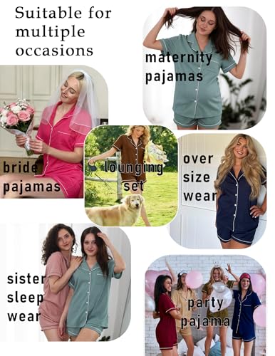 Ekouaer Womens Waffle Knit Pajama Sets Soft Short Sleeve Button Up Pjs - color: Old Rose, size: Small