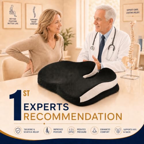 Memory Foam Ergonomic Seat Cushion for Office Chairs Pain Relief - color: Black Mesh