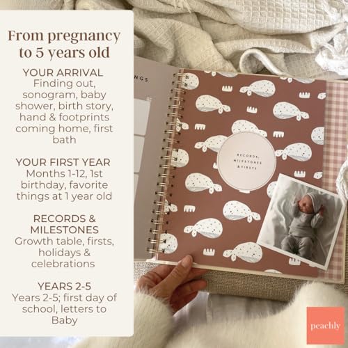 Peachly Unisex Baby Memory Book - First Year Baby Book Keepsake - Charlie - color: Charlie
