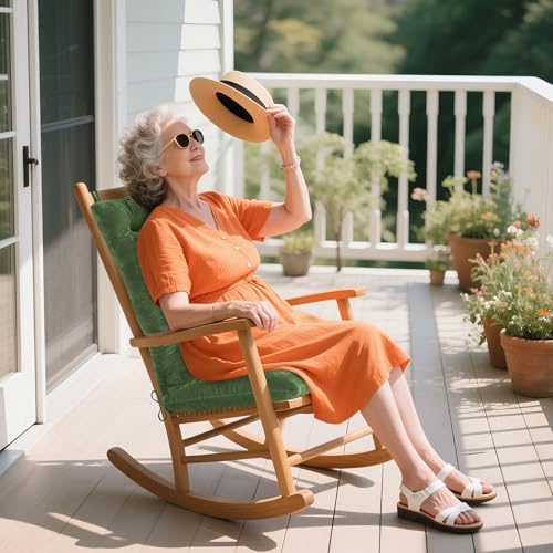 ELFJOY Rocking Chair Cushions Tufted High Back and Seat Cushion Green - color: Green