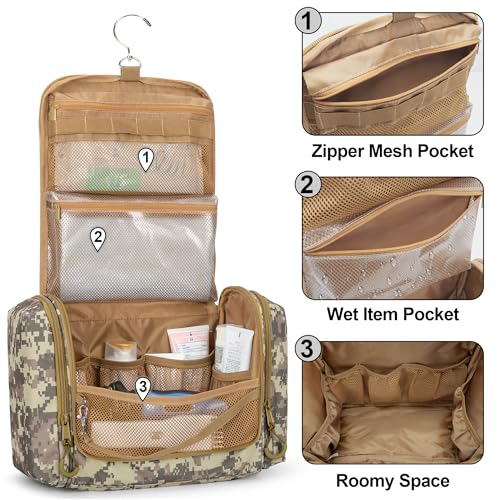 Tactical Toiletry Bag for Men, Large Hanging Dopp Kit Hygiene Bag - color: Desert Yellow