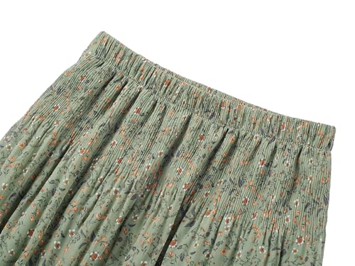 NASHALYLY Women's Chiffon Elastic High Waist Pleated A-Line Maxi Skirts - color: Green Floral B, size: Small