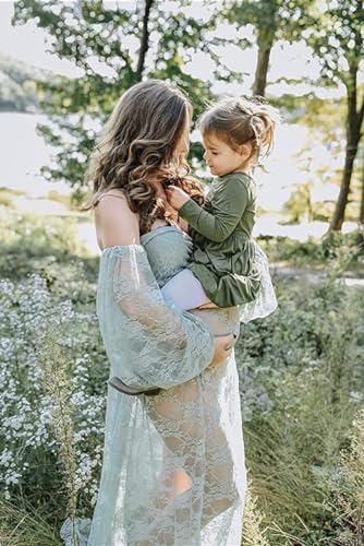 Saslax Sheer Lace Off Shoulder Maternity Maxi Dress for Photoshoot - color: Sage, size: Medium