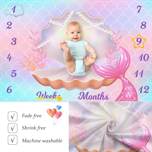Seashell Baby Monthly Milestone Blanket Cute Mermaid