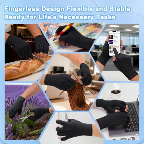 DRNAIETY 2-Pair Arthritis Compression Gloves for Hand Arthritis, Fingerless - color: Black, size: Small