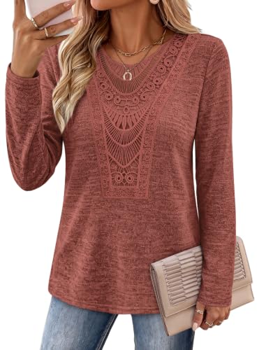 OFEEFAN Long Sleeve Shirts for Women Boho Tops Trendy Blouses Dressy Casual - color: Caramel, size: Medium