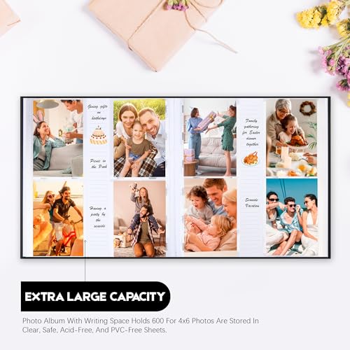 Photo Album 4x6 Vertical 600 Photos with Writing Space, Black - color: Black