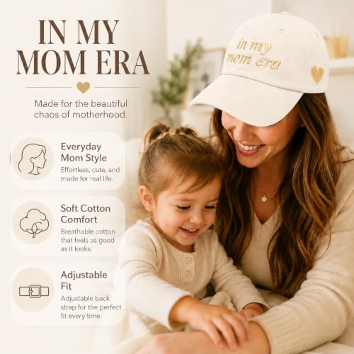 in My Mom Era Hat for Women, Mama Baseball Cap, New Mother Gift - color: Beige