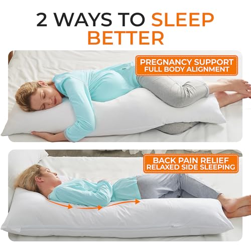 Cheer Collection L Shaped Body Pillow - Down Alternative Full Body Pillow for Side Sleeper, Pregnancy, Neck and Shoulder Support - Zippered Cover