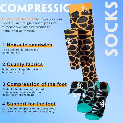 bropite Compression Socks For Women&Men,6 Pairs 20-30 mmHg Knee-High Socks - color: 14-6-leopard-print, size: Small-Medium