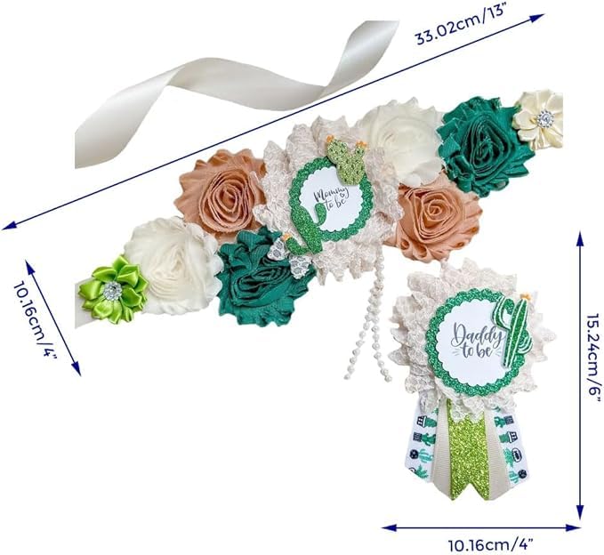 Cactus Baby Shower Sash – Mom to Be Maternity Sash with Matching Dad Pin, Succulent Theme Party Accessory