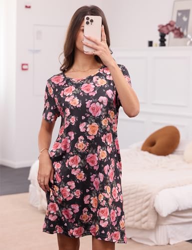 3 Pack Nightgowns for Women Sleep Shirts Pajama Dress with Pockets - color: Set D, size: Small