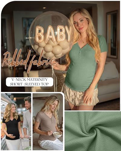 3 Pack Women's Maternity Shirts - color: Gray Green, Light Coffee, Black, size: Small