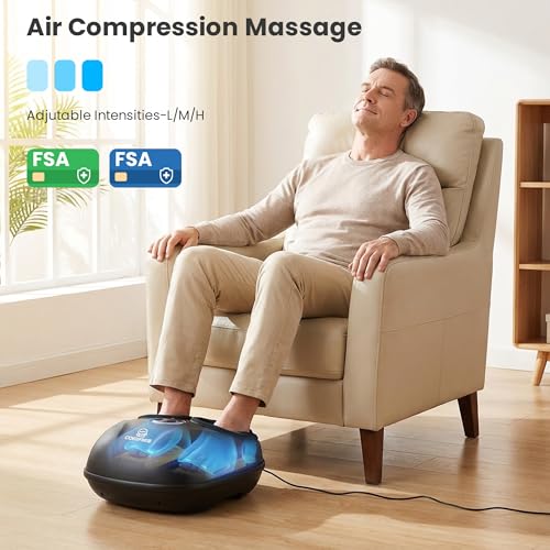 Shiatsu Foot Massager with Heat, FSA Eligible HSA, Deep Kneading Neuropathy - color: Black