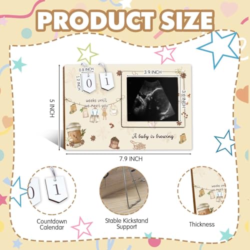 Coffee Baby Shower Decorations,Sonogram Picture Frame,Ultrasound Photo Frame with Baby Countdown Weeks,Caffeine Gender Reveal Decor,Cute Gifts for Parents to Be,Nursery Decor for Coffee Loving Family - size: coffee