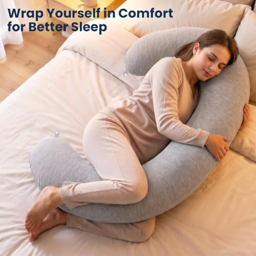 TranquilRelax C Shaped Body Pillow for Side Sleepers, Grey-53"*10" - color: Grey, size: 53*10 in