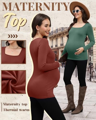 4 Pcs Womens Maternity Long Sleeve Square Neck Shirts - color: Orange, Dark Green, Gray, Black, size: Large
