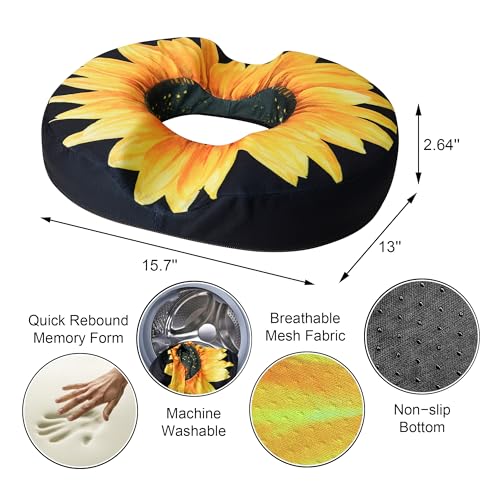 Donut Pillow Seat Cushion for Tailbone Pain Relief Hemorrhoids - color: Sunflower