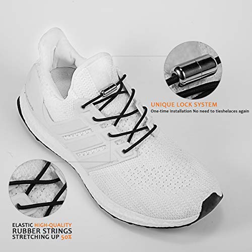 Elastic Shoe Laces - No Tie Shoelaces for All Adult and Kids Sneakers Fits Board Shoes and Casual Shoes (2 Pairs) - color: Black