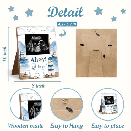 Nautical Theme Baby Shower Decor Frame, nautical baby shower decorations Supplies, for Expecting Parents-to-Be Keepsake, Pregnancy Sonogram Frame Keepsake, Gender Reveal Presents - color: Nautical