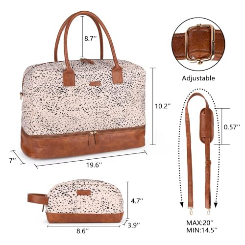 MyMealivos Canvas Weekender Bag Travel Duffel Shoe Compartment Overnight - color: Cheetah Spot