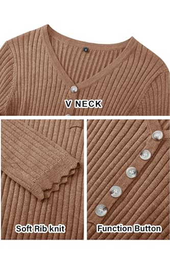 OUGES Women's Wool Maternity Sweater Dress Button Fall Baby Shower Dress - color: Camel, size: Medium