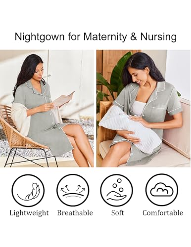 Ekouaer Nightgowns for Women 2 Pack Button Down Sleepwear Soft Sleepshirts - color: Black/Light Grey, size: Medium