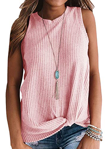 IWOLLENCE Womens Casual Tank Tops with Twist Knot - color: C Pink, size: X-Large