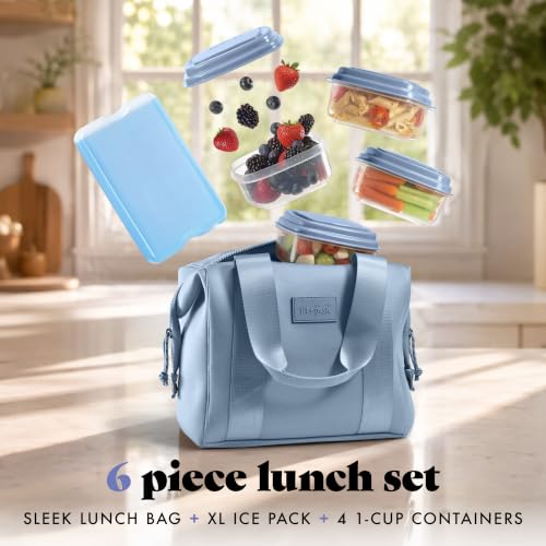 Fit & Fresh Remi Neoprene Lunch Bag for Women w/Ice Pack & Containers - color: Blue, size: One Size