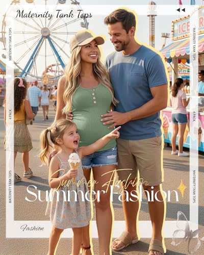 4 Pack Maternity Henley Tank Tops - color: Light Pink, Sage Green, Haze Blue, Lavender, size: Small