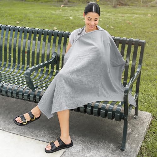 Comfy Cubs Muslin Nursing Cover - Muslin Breastfeeding Cover Heather Blue - color: Heather Blue