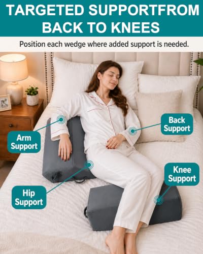3PCS Positioning Wedge Pillow Set, Bed Wedges & Body Positioner - color: Grey