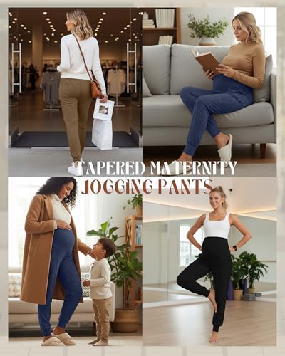 Oakgarden 3 Pack Women's Maternity Pants Over the Belly Joggers - color: Black, Mocha, Haze Blue, size: Medium